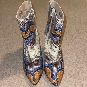 Karri Blue The Erica Mid Calf multi snakeskin bootie